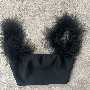 NBD Black Feather Strap Crop Top